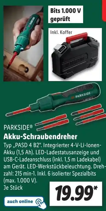 Lidl PARKSIDE Akku-Schraubendreher „PASD 4 B2" Angebot