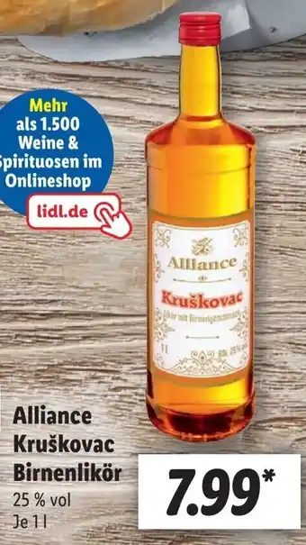 Lidl Alliance Kruškovac Birnenlikör 1 L Angebot