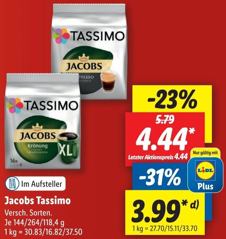 Jacobs Tassimo 144/264/118,4 g Angebot bei Lidl