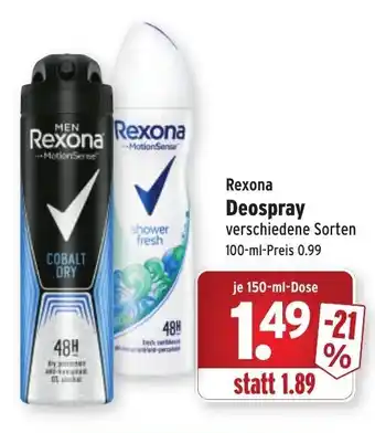 Wasgau Rexona Deospray 150ml Dose Angebot