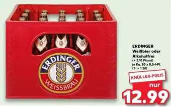 Kaufland ERDINGER Weißbier oder Alkoholfrei Ka. 20x0,5 L-Fl. Angebot