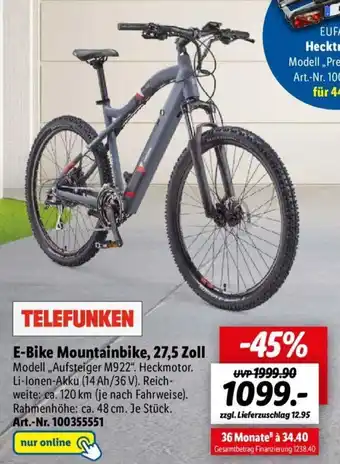 Lidl TELEFUNKEN E-Bike Mountainbike, 27,5 Zoll ,, Aufsteiger M922" Angebot