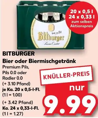 Kaufland BITBURGER Bier oder Biermischgetränk Ka. 20x0,5 L/24x0,33 L-Fl. Angebot