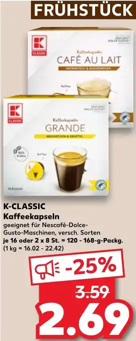 Kaufland K-CLASSIC Kaffeekapseln 120-168 g Packg. Angebot