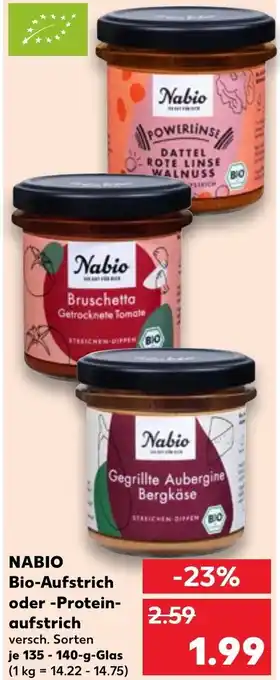 Kaufland NABIO Bio-Aufstrich oder Protein-aufstrich 135-140 g Glas Angebot