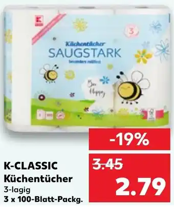 Kaufland K-CLASSIC Küchentücher 3 x 100-Blatt-Packg. Angebot