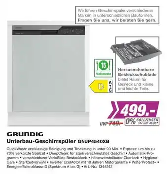 EP Grundig Unterbau Geschirrspüler GNUP4540XB Angebot