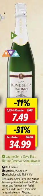 Lidl Jaume Serra Cava Brut Nature Reserva, Schaumwein 0,75L Angebot