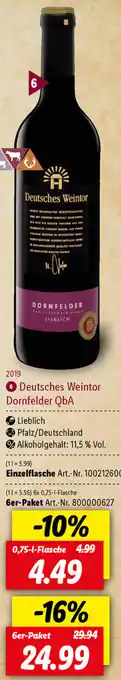 Lidl Deutsches Weintor Dornfelder QbA 0,75L Angebot