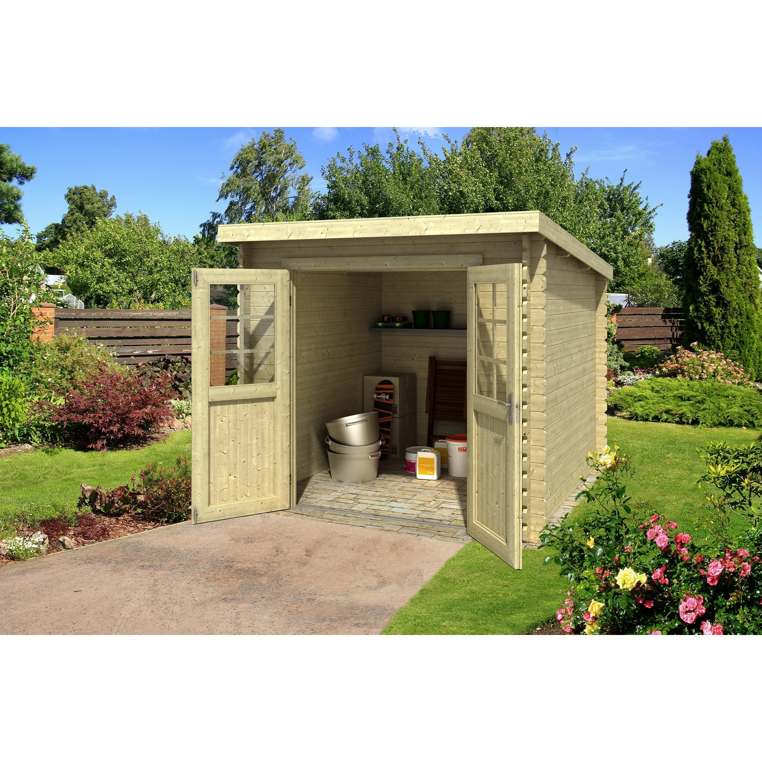 Hagebau Blockbohlenhaus indi 230, bxt: 250 x 268,7 cm (außenmaße), wandstärke: 28 mm Angebot
