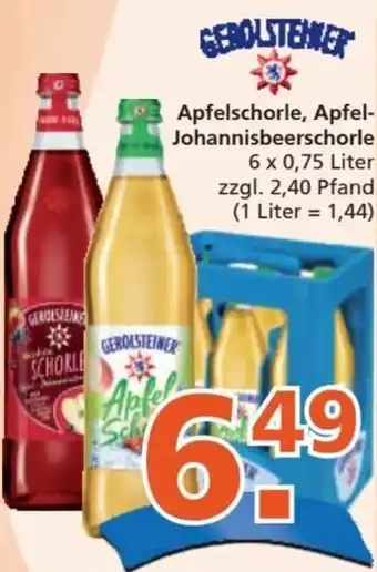 Getränke City GEROLSTEINER Apfelschorle, Apfel-Johannisbeerschorle 6 x 0,75 Liter Angebot