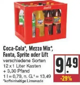 nah & gut Coca-Cola*, Mezzo Mix*, Fanta, Sprite oder Lift 12x1 Liter Kasten Angebot