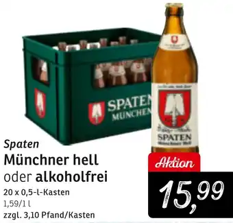 KONSUM Spaten Münchner hell oder alkoholfrei 20x0,5 L Kasten Angebot