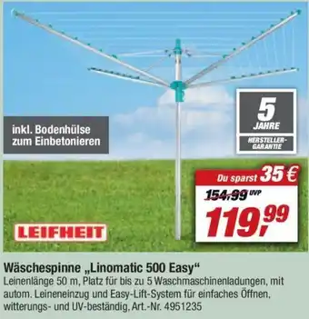 toom Baumarkt LEIFHEIT Wäschespinne „Linomatic 500 Easy" Angebot