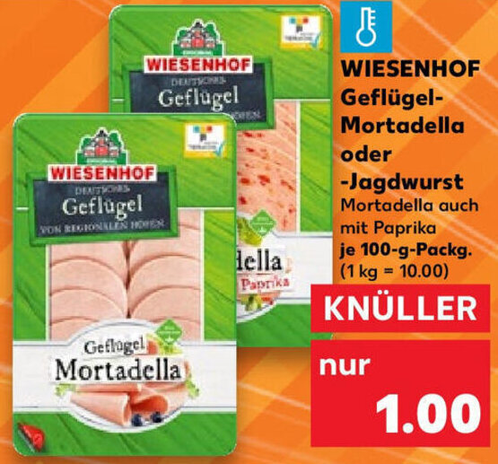 WIESENHOF Geflügel Mortadella oder Jagdwurst 100 g Packg. Angebot bei