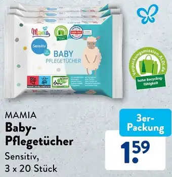 Aldi Süd MAMIA Baby-Pflegetücher Sensitiv, 3 x 20 Stück Angebot