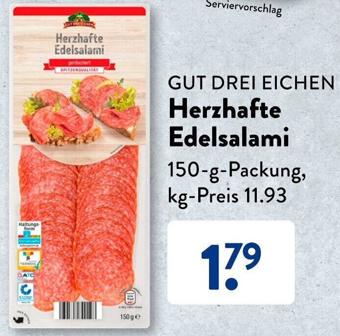 GUT DREI EICHEN Herzhafte Edelsalami 150gPackung Angebot bei Aldi Süd