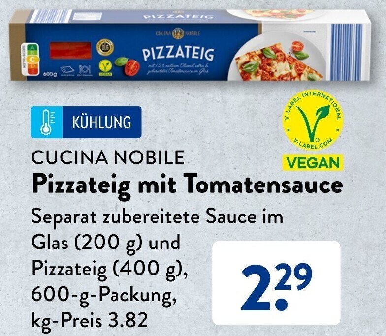 CUCINA NOBILE Pizzateig mit Tomatensauce 600-g-Packung Angebot bei Aldi Süd