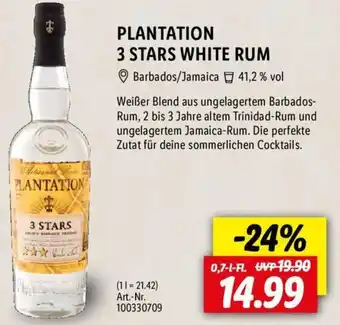 Lidl PLANTATION 3 STARS WHITE RUM 0,7 L-Fl. Angebot