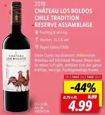 Lidl 2018 CHÂTEAU LOS BOLDOS CHILE TRADITION RÉSERVE ASSAMBLAGE 0,75 L-Fl. Angebot