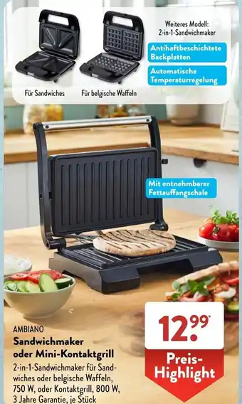 Aldi Süd AMBIANO Sandwichmaker oder Mini-Kontaktgrill Angebot