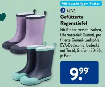 Aldi Süd ALIVE Gefütterte Regenstiefel Angebot