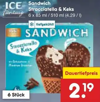 Netto Marken-Discount Ice Fantasy Sandwich Stracciatella & Keks 6 x 85 ml / 510 ml Angebot