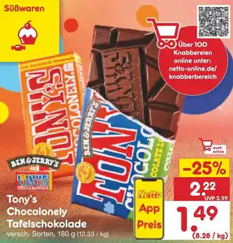 Netto Marken-Discount Tony's Chocolonely Tafelschokolade 180 g Angebot