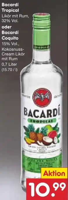 Netto Marken-Discount Bacardi Tropical oder Bacardí Coquito 0,7 Liter Angebot