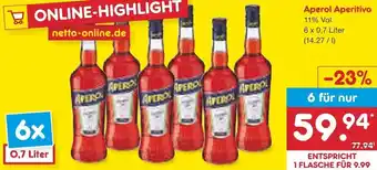 Netto Marken-Discount Aperol Aperitivo 6x0,7 Liter Angebot