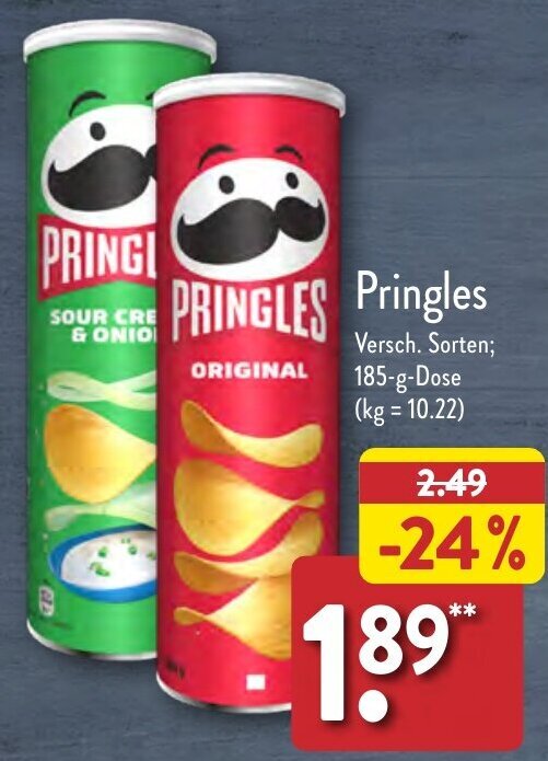 Pringles 185 g Dose Angebot bei Aldi Nord