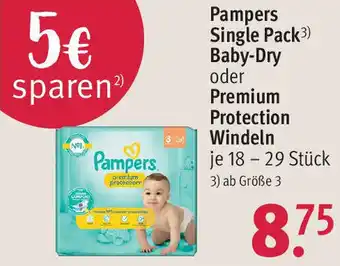 Rossmann Pampers Single Pack Baby-Dry oder Premium Protection Windeln 18 - 29 Stück Angebot