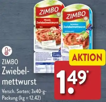 Aldi Nord ZIMBO Zwiebelmettwurst 3x40 g Packung Angebot