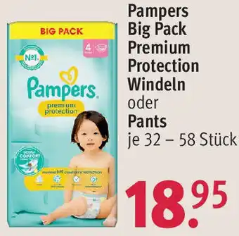 Rossmann Pampers Big Pack Premium Protection Windeln oder Pants 32 - 58 Stück Angebot