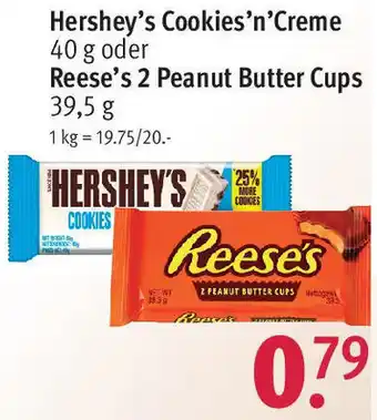 Rossmann Hershey's Cookies'n'Creme 40 g oder Reese's 2 Peanut Butter Cups 39,5 g Angebot