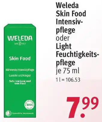 Rossmann Weleda Skin Food Intensivpflege oder Light Feuchtigkeitspflege 75 ml Angebot