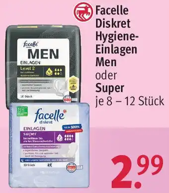 Rossmann Facelle Diskret Hygiene-Einlagen Men oder Super 8 - 12 Stück Angebot