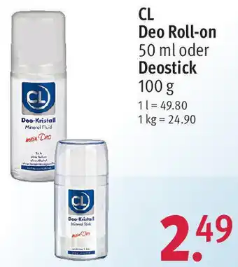 Rossmann CL Deo Roll-on 50 ml oder Deostick 100 g Angebot