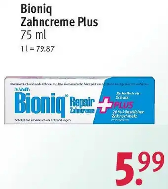 Rossmann Bioniq Zahncreme Plus 75 ml Angebot