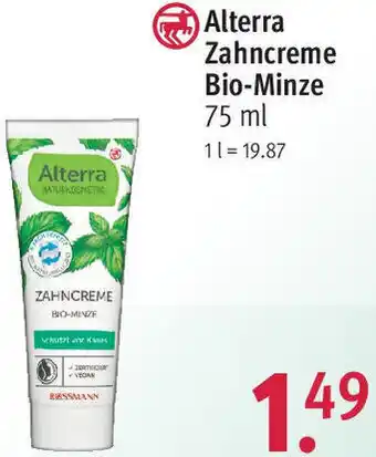 Rossmann Alterra Zahncreme Bio-Minze 75 ml Angebot