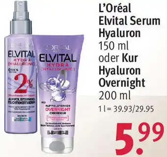 Rossmann L'Oréal Elvital Serum Hyaluron 150 ml oder Kur Hyaluron Overnight 200 ml Angebot