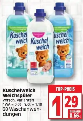 Edeka Kuschelweich Weichspüler 38 Waschanwendungen Angebot