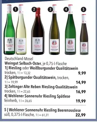 CITTI Markt Weingut Selbach-Oster, je 0,75-1-Flasche 1 Riesling oder Weißburgunder Qualitätswein trocken Angebot