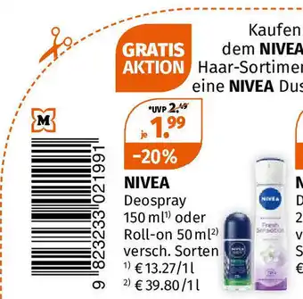 Müller NIVEA Deospray 150 ml¹) oder Roll-on 50 ml²) Angebot