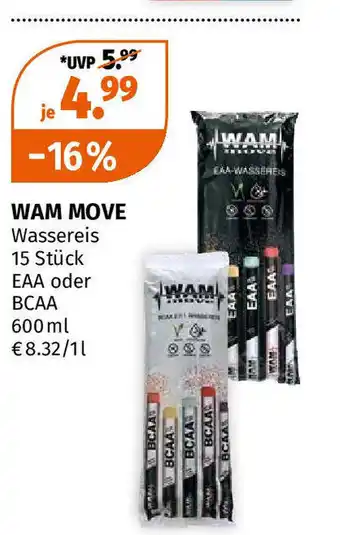 Müller WAM MOVE Wassereis 15 Stück EAA oder BCAA 600 ml Angebot