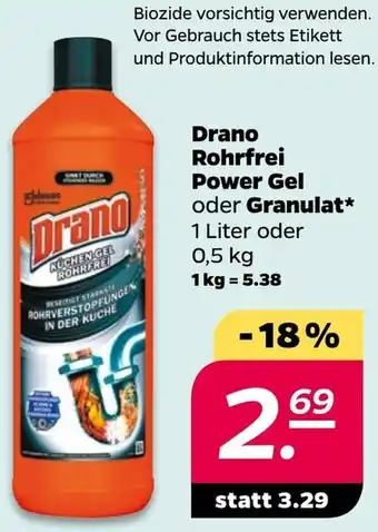 NETTO Drano Rohrfrei Power Gel oder Granulat 1 Liter oder 0,5 kg Angebot