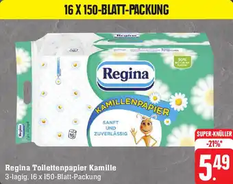 E-Center Regina Toilettenpapier Kamille 3-lagig, 16 x 150-Blatt-Packung Angebot