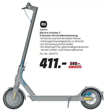 MediaMarkt Xiaomi Electric Scooter 3 E-Scooter mit Straßenzulassung Angebot