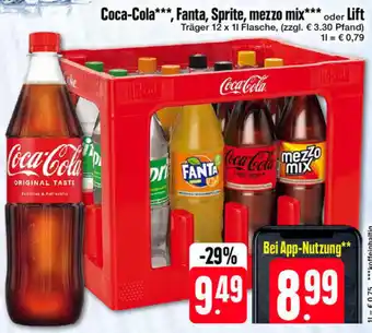 Edeka Coca-Cola, Fanta, Sprite, mezzo mix oder Lift 12x1 L Flasche Angebot