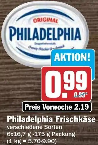 Hit Philadelphia Frischkäse 6x16,7 g -175 g Packung Angebot